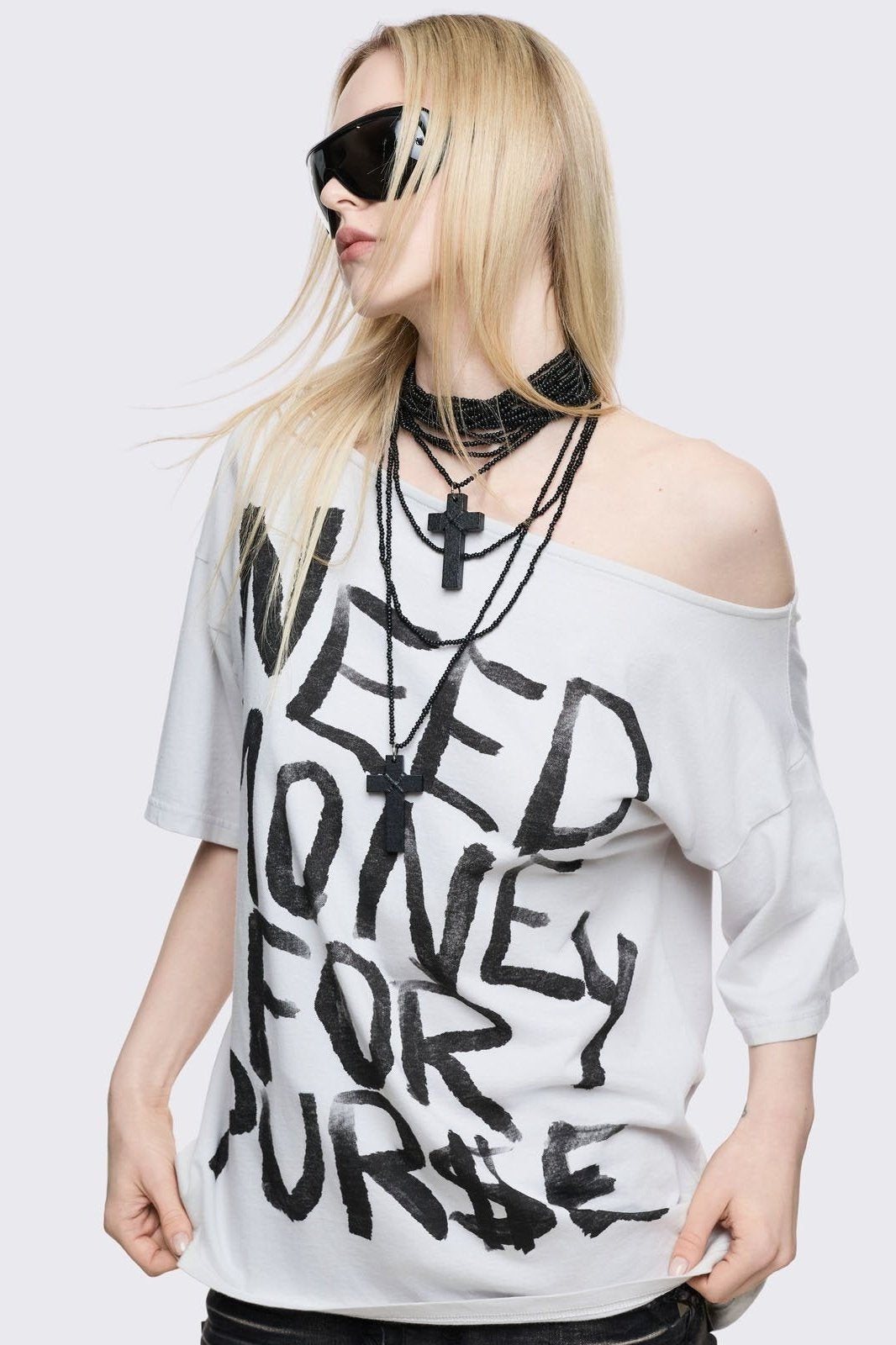 Need Money Off-Shoulder T-Shirt