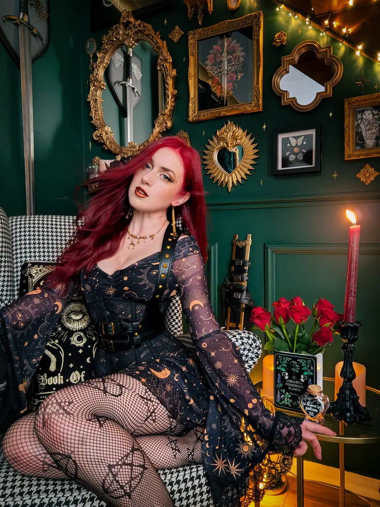 Gothic Whimsical Off Shoulder Bell Sleeve Witch Dress